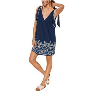 Anthropologie Embroidered Navy Wave Sequin Mini Dress - XS